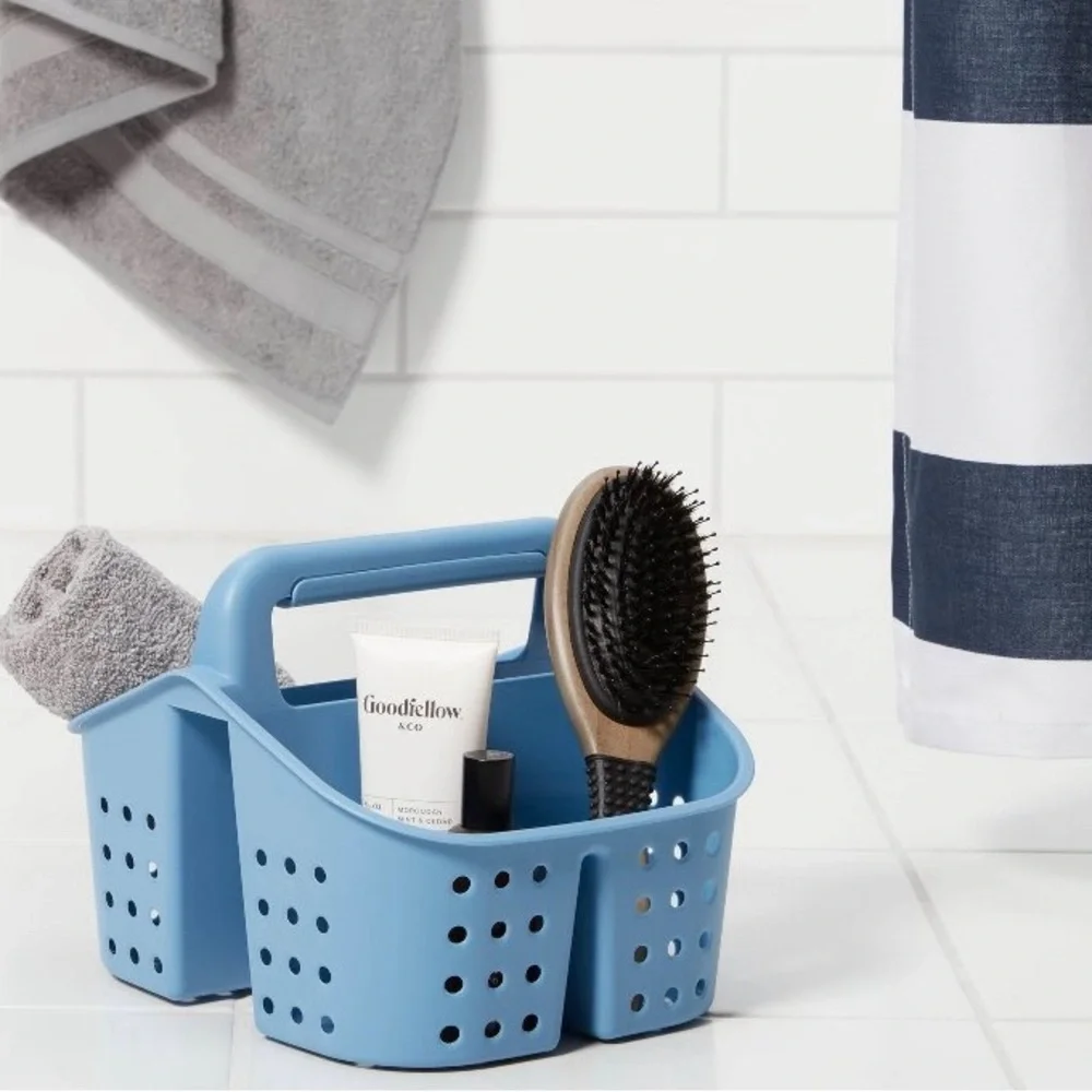 Shower caddy blue.